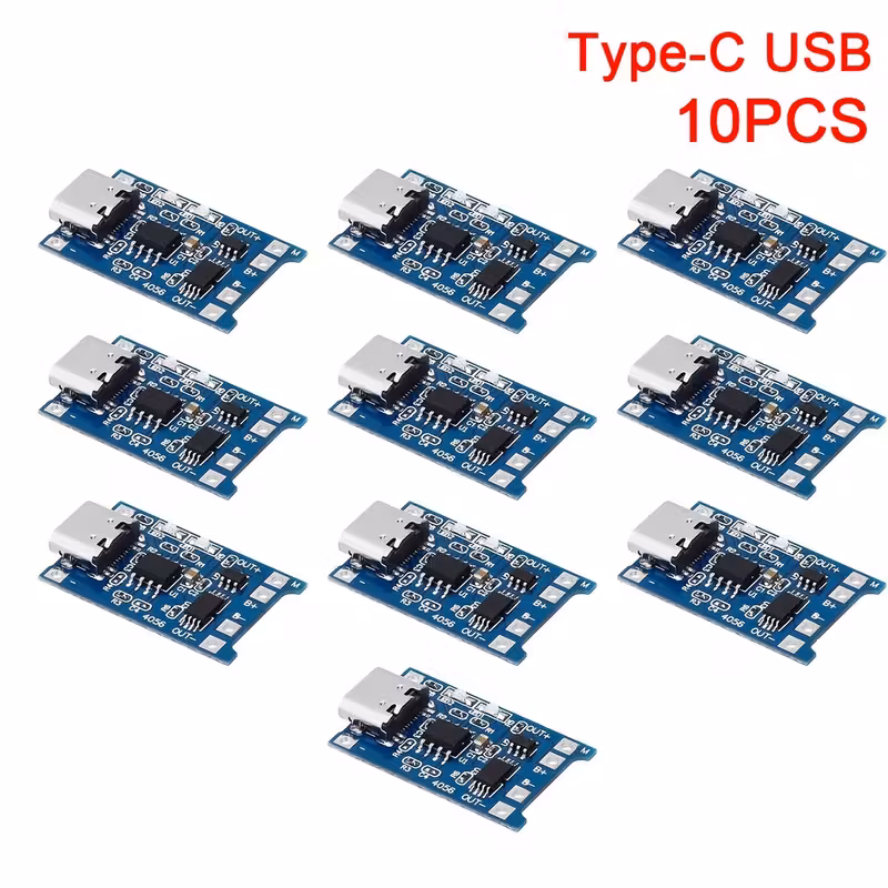 Модулі заряджання TP4056 з USB-C, 5 В 1 А (5 шт., без акумуляторів) — 10