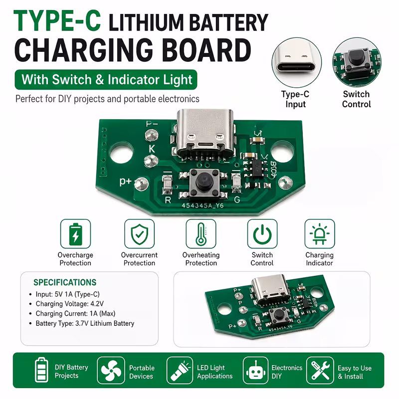 Плата заряджання акумулятора 3,7 В з USB-C та вимикачем (1 шт.) — 2