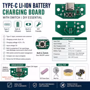 Плата заряджання акумулятора 3,7 В з USB-C та вимикачем (1 шт.) — 3