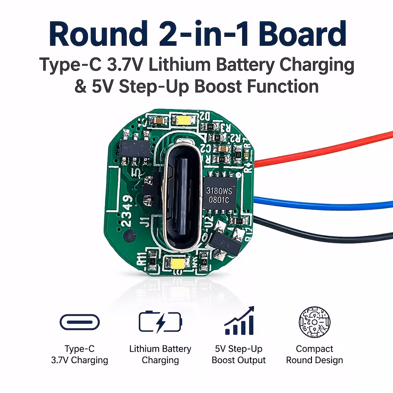Кругла плата заряджання літієвого акумулятора 3,7 В з USB-C і виходом 5 В (2 шт.) — 2