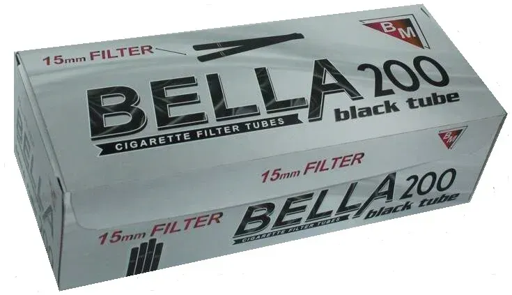 Чорні сигаретні гільзи Bella 200, фільтр 15 мм