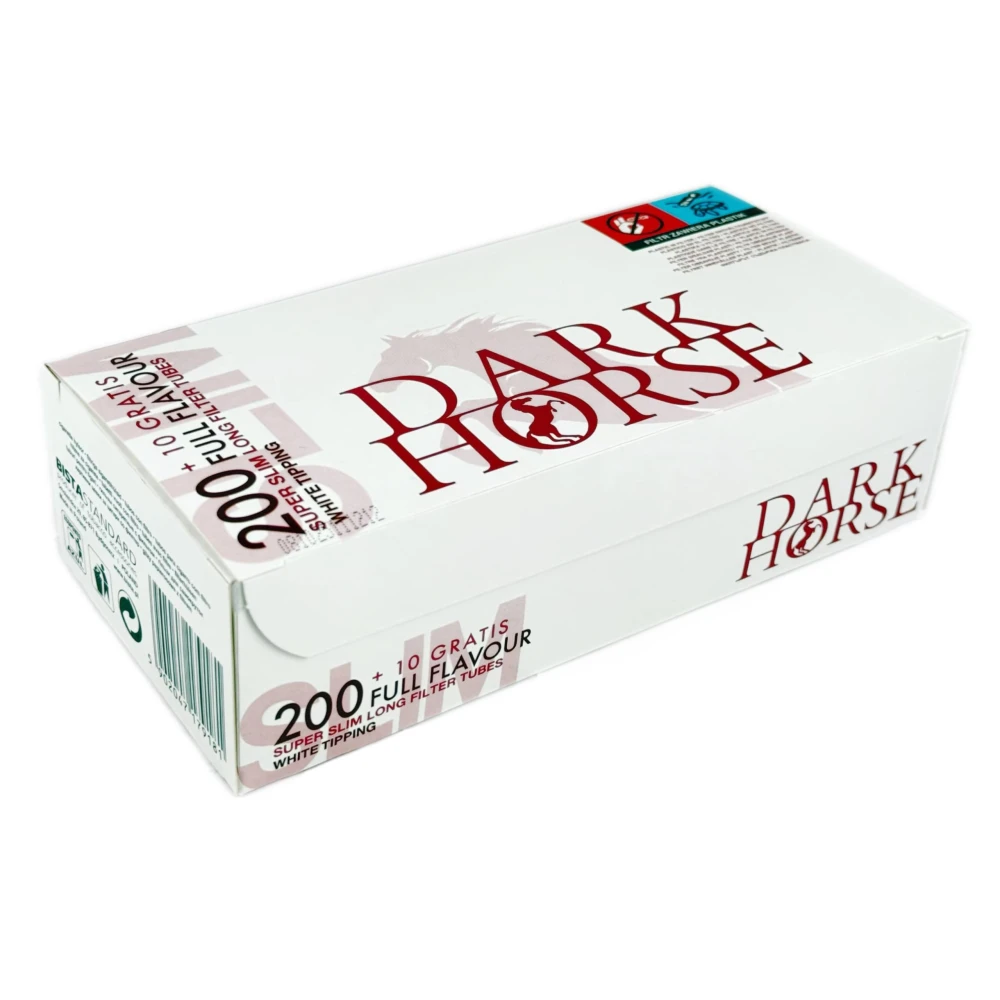 Сигаретні гільзи DARK HORSE SUPER SLIM LONG 6,5х20 мм WHITE-білі (200+10 шт)